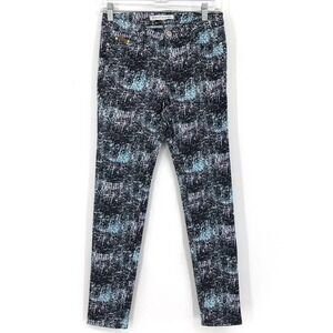 Badgley Mischka Womens 26 Printed Skinny Jeans Blue Purple